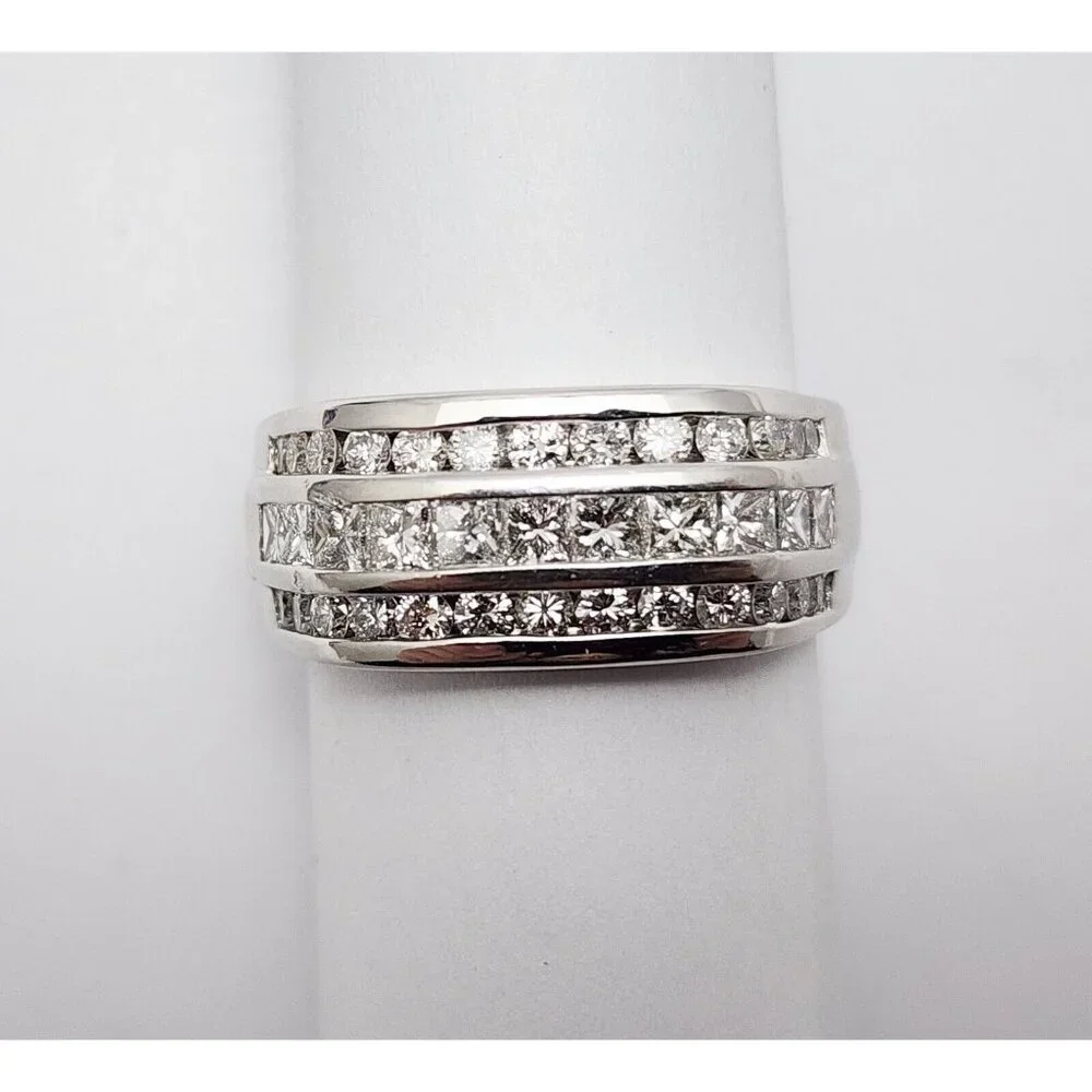 Unique 14K Karat Solid White Gold Designer Diamond Men's Ring Size 11.5 - 2.60ct